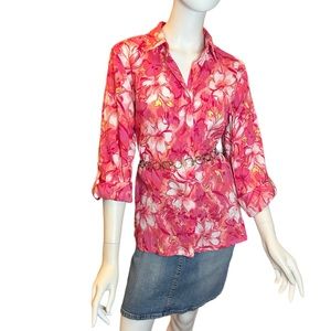 Appleseed’s Pink Floral Cotton Blouse Size Medium